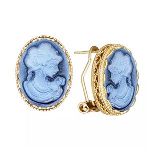 Dark blue cameo head earrings.